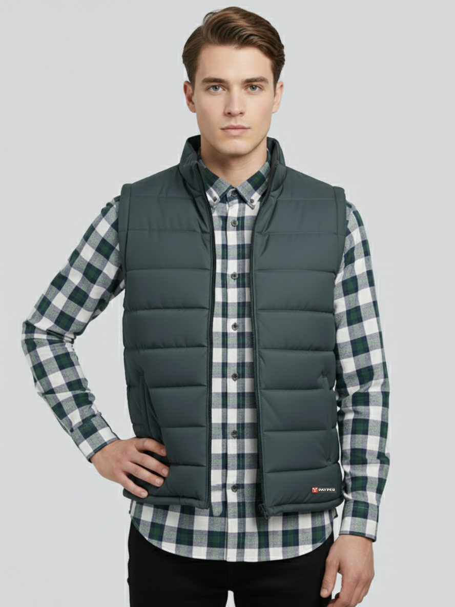 Payper Winter Sleeveless Zipper Mockneck Jacket For Men-Dark Grey-PH37