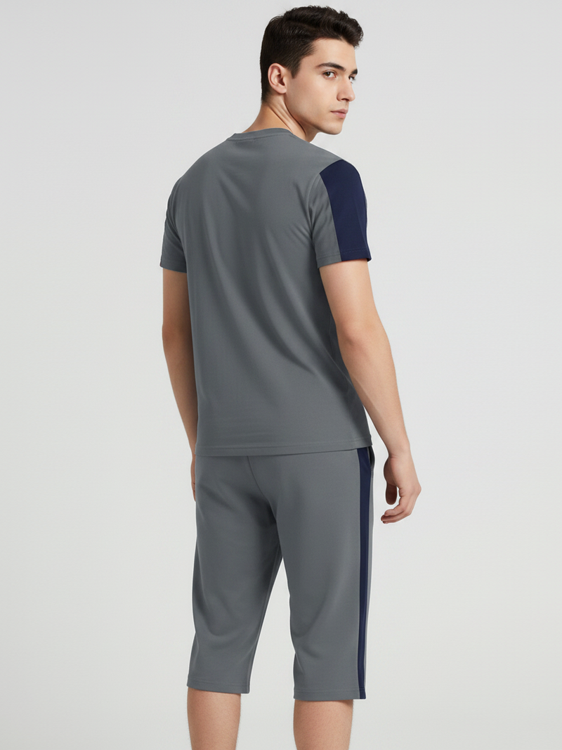 Summer Co Ord Set For Men-Grey & Navy-BE4122