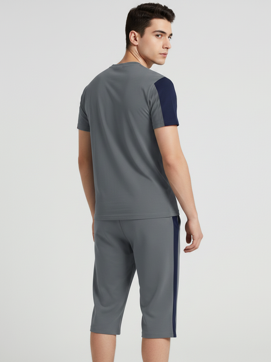 Summer Co Ord Set For Men-Grey & Navy-BE4122