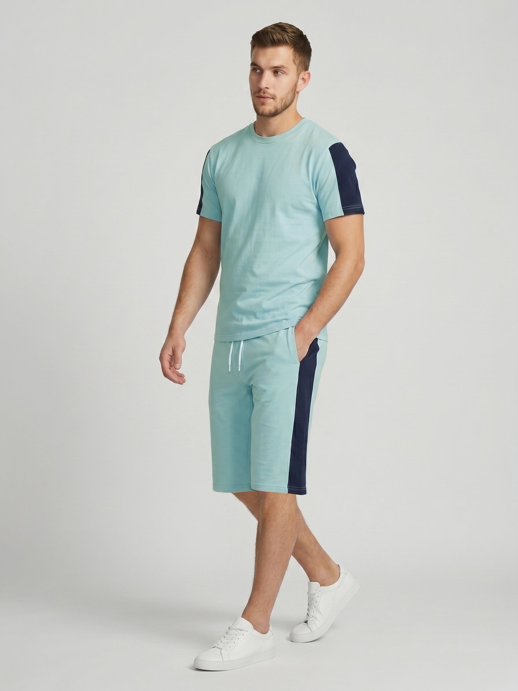 Summer Co Ord Set For Men-Cyan Blue-BE2592