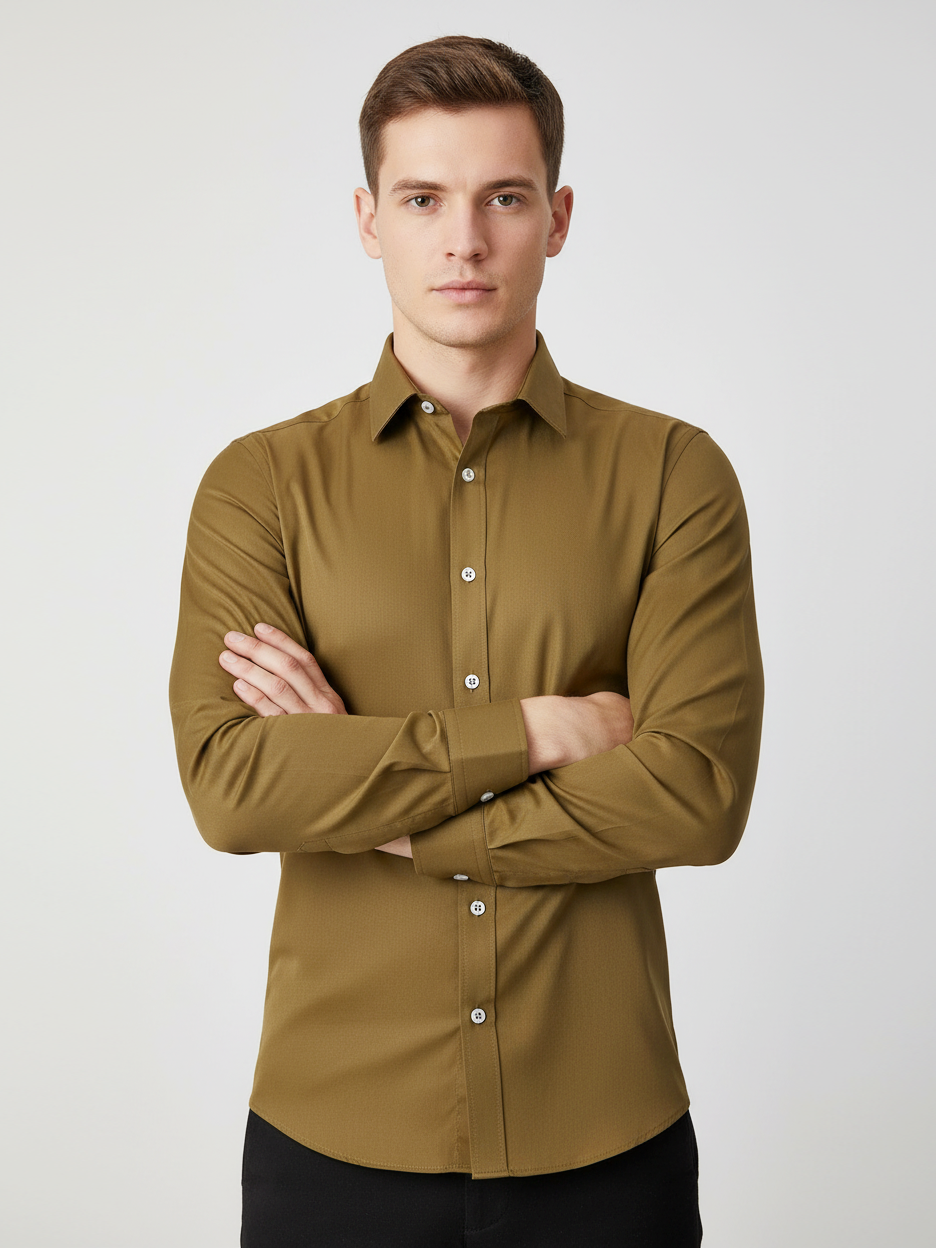 Rawgear 4 Side Lycra Slim Fit Long Sleeve Casual Shirt For Men-Khaki-RG02