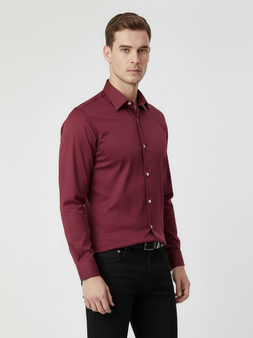 Rawgear 4 Side Lycra Slim Fit Long Sleeve Casual Shirt For Men-Burgundy-RG06
