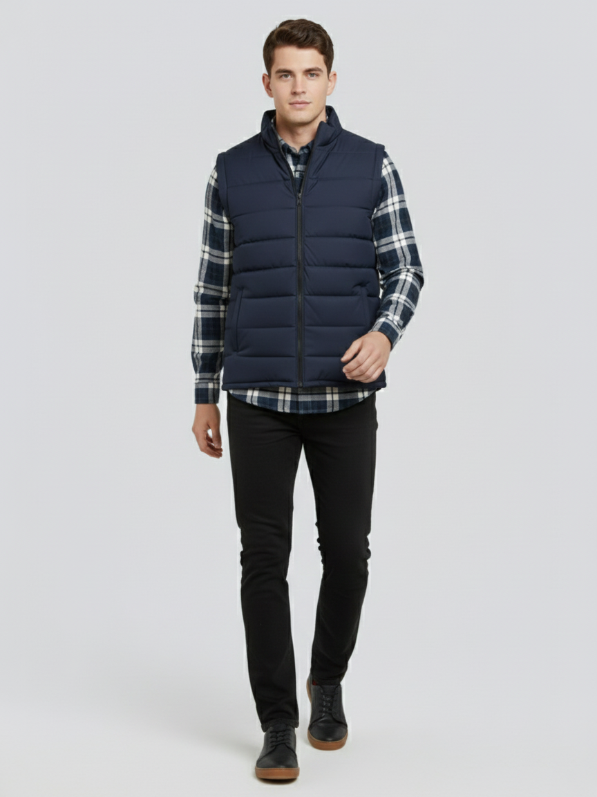 Payper Winter Sleeveless Zipper Mockneck Jacket For Men-Dark Navy-PH38