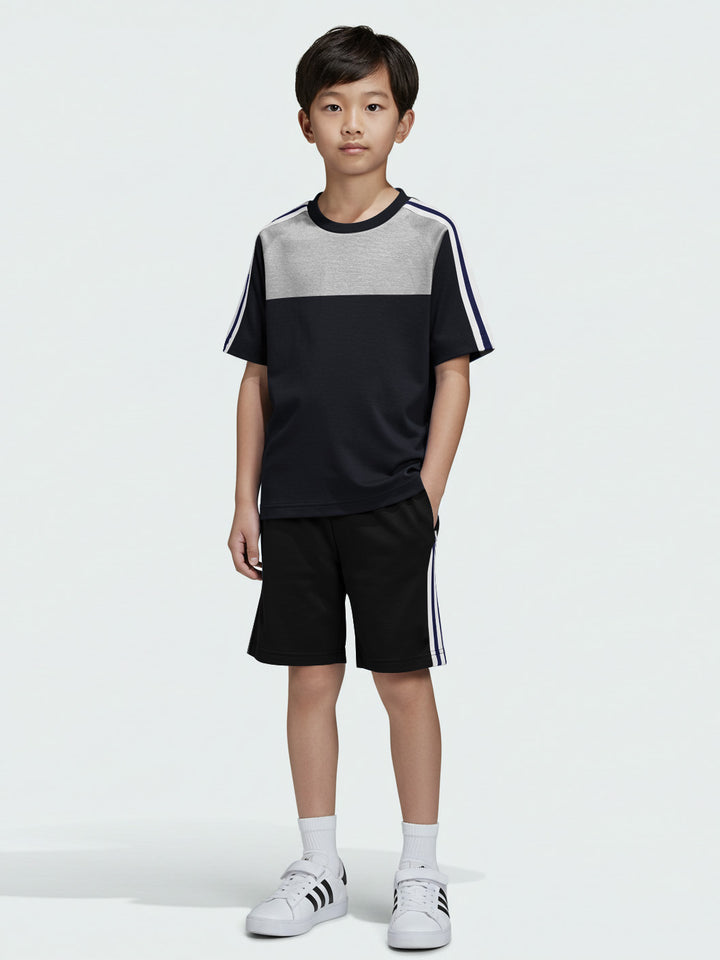Ads Summer T Shirt & Short Suit For Kids-Navy with Black & White, Navy Stripe-BE3278/BR15716