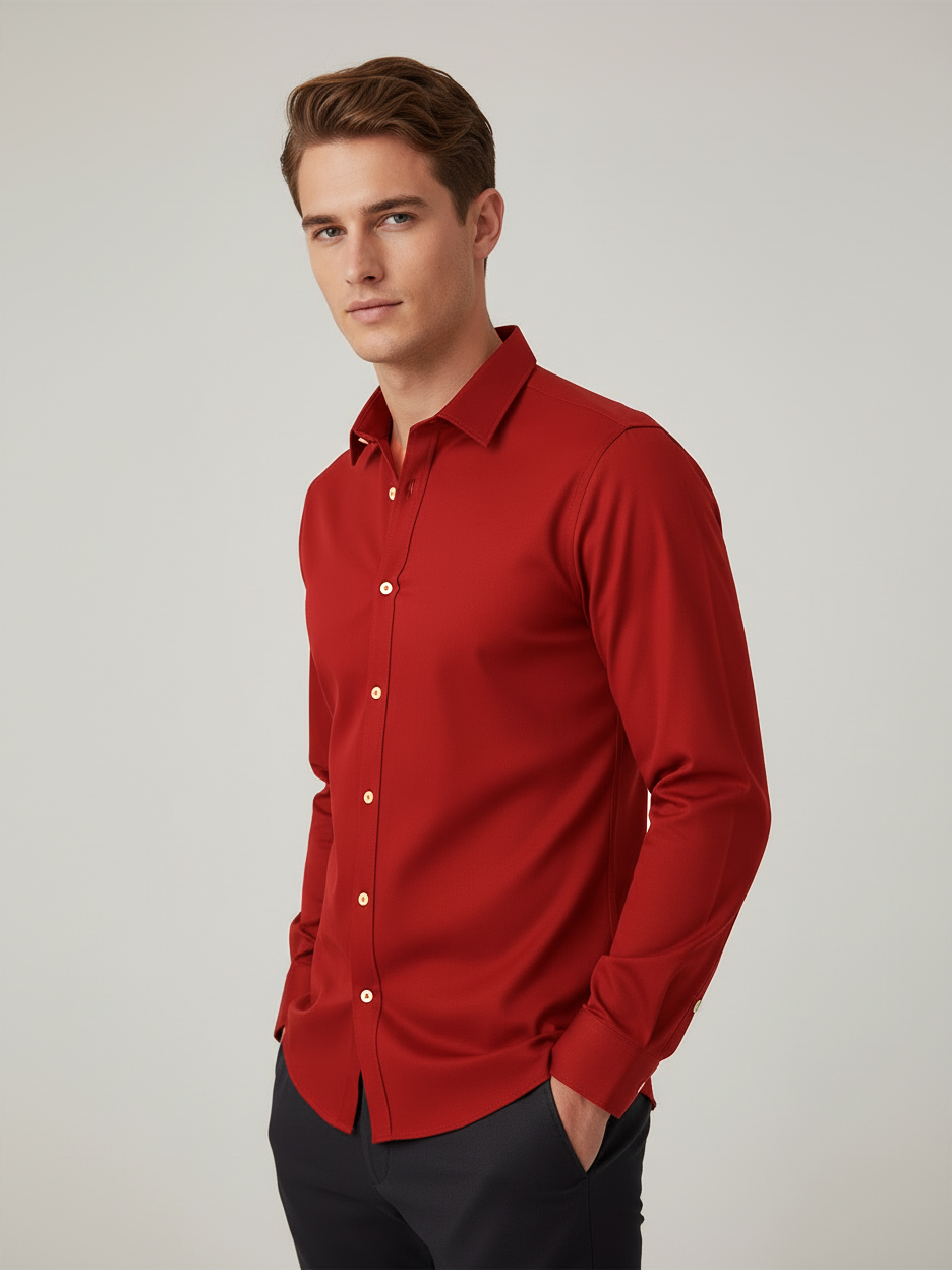 Rawgear 4 Side Lycra Slim Fit Long Sleeve Casual Shirt For Men-Red-RG08