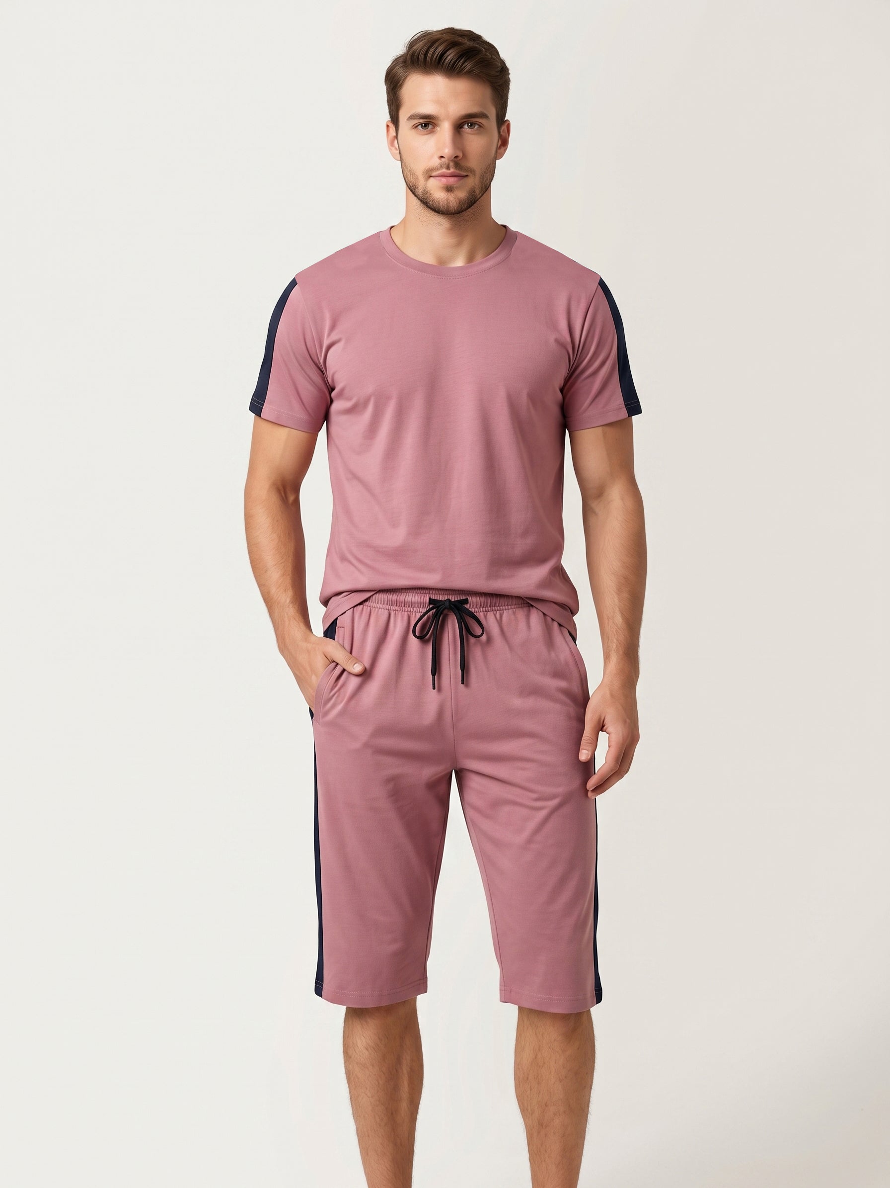 Summer Co Ord Set For Men-Pink-BE8403