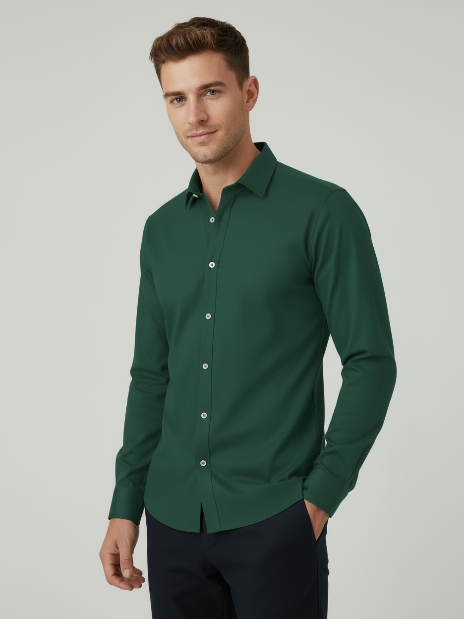 Rawgear 4 Side Lycra Slim Fit Long Sleeve Casual Shirt For Men- Forest Green-RG10