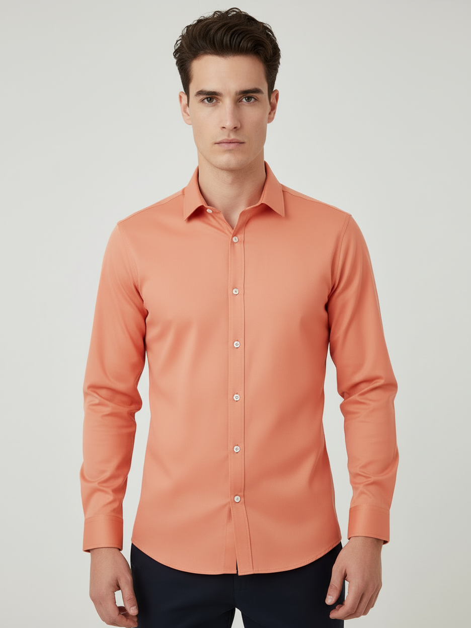Rawgear 4 Side Lycra Slim Fit Long Sleeve Casual Shirt For Men-Peach-RG12