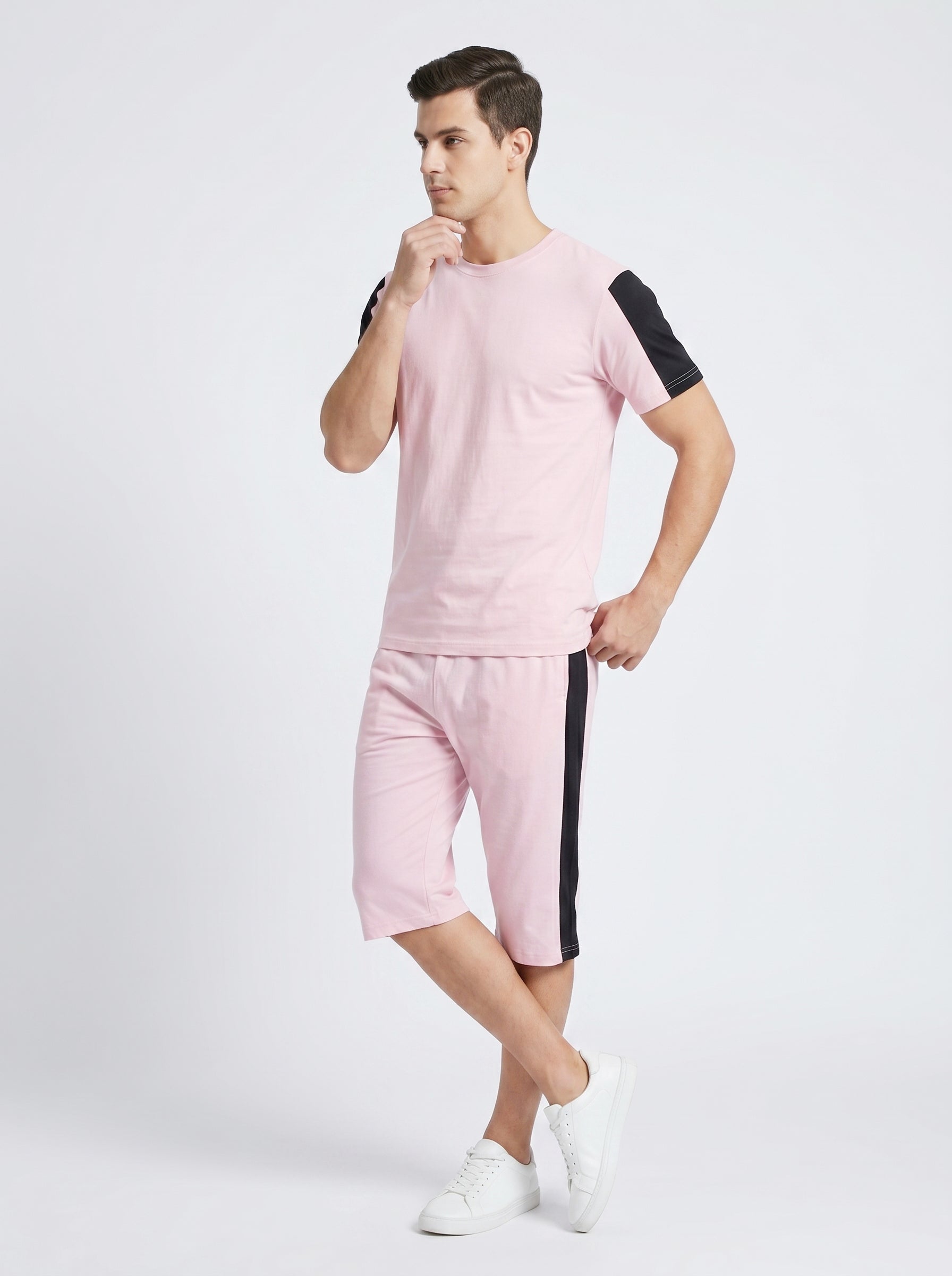 Summer Co Ord Set For Men-Light Pink-BE9583