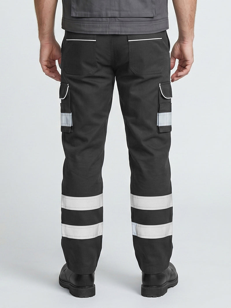 Black Cargo Trouser For Men With Reflectors-BE1439