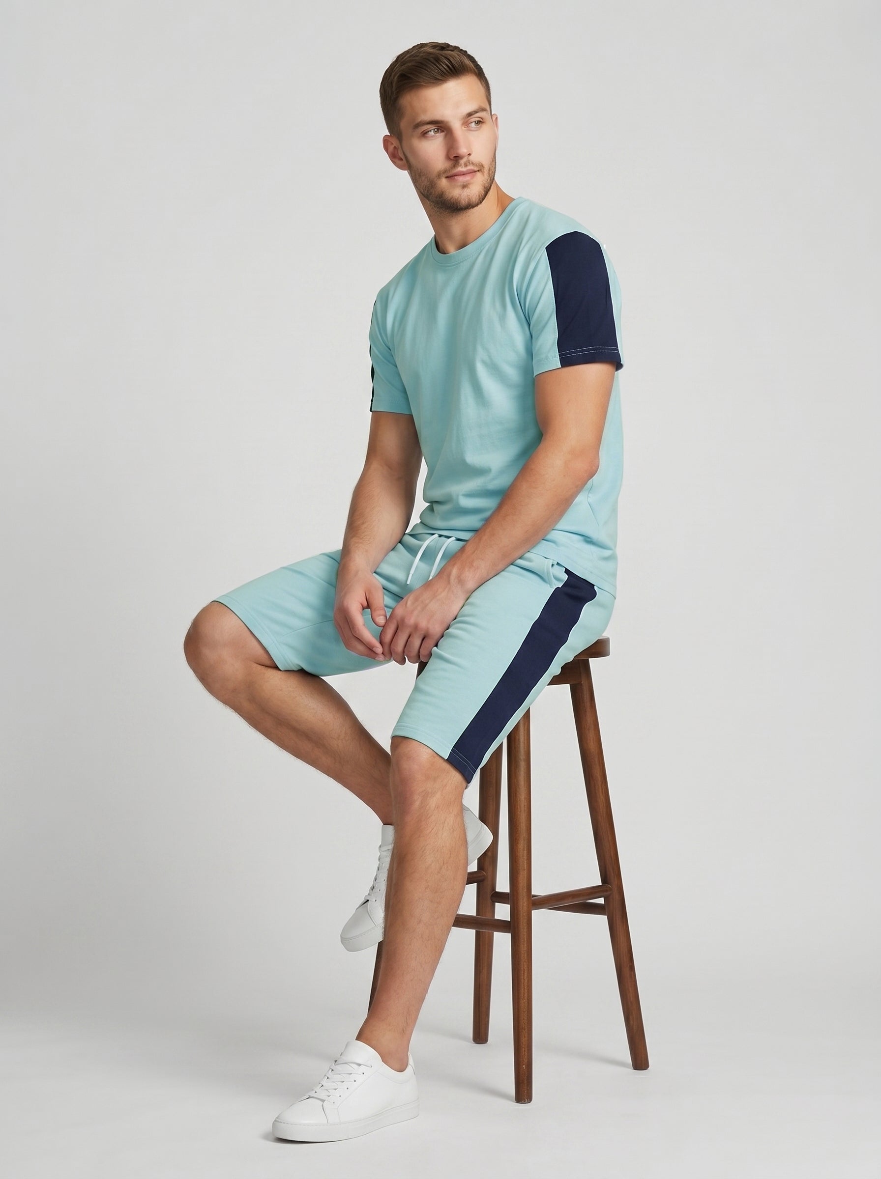 Summer Co Ord Set For Men-Cyan Blue-BE2592
