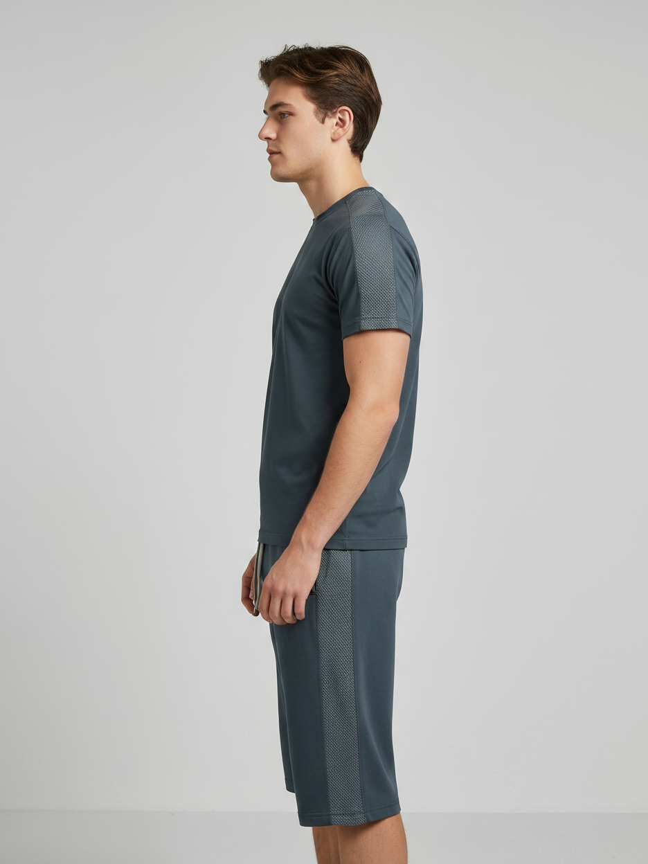 Summer Co Ord Set For Men-Dark Grey-BE9071