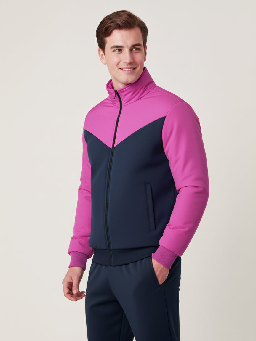 Payper Puffer Zipper Mockneck Jacket For Men-Pink & Dark Navy-PH28