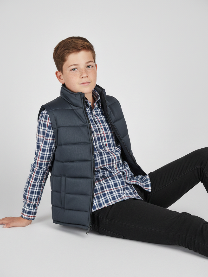 Payper Winter Sleeveless Zipper Mockneck Jacket For Kids-Dark Grey-PSJ04