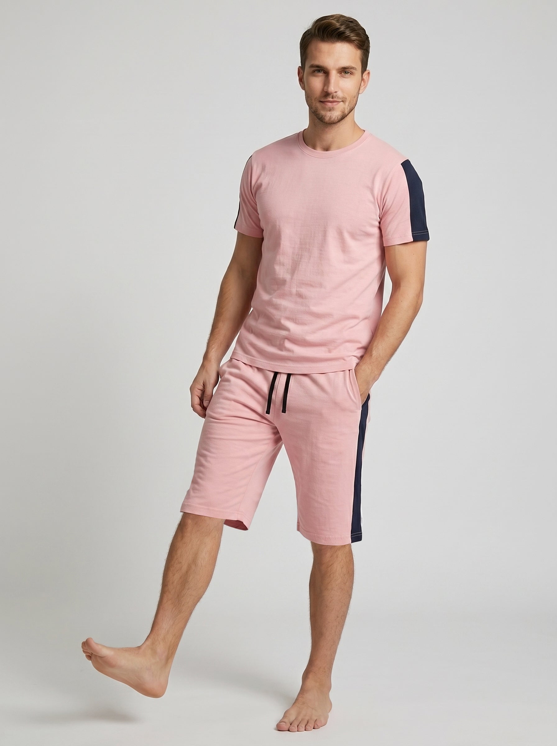 Summer Co Ord Set For Men-Light Pink-BE0481