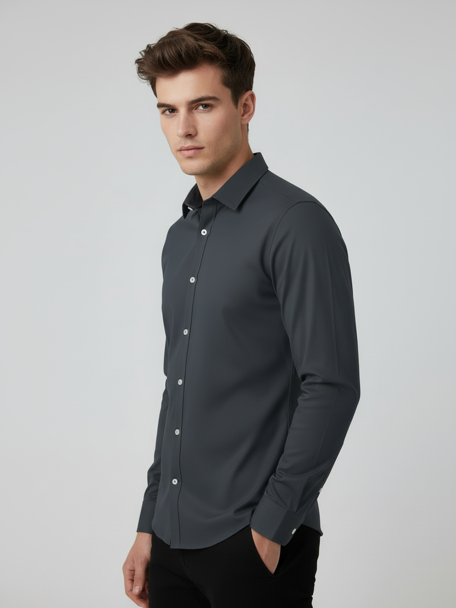 Rawgear 4 Side Lycra Slim Fit Long Sleeve Casual Shirt For Men-Dark Grey-RG11