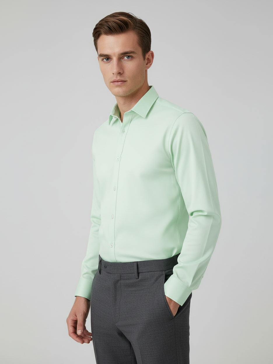 Rawgear 4 Side Lycra Slim Fit Long Sleeve Casual Shirt For Men-Light Mint-RG14