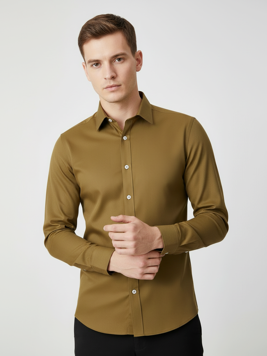 Rawgear 4 Side Lycra Slim Fit Long Sleeve Casual Shirt For Men-Khaki-RG02