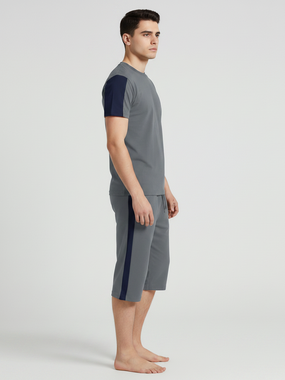 Summer Co Ord Set For Men-Grey & Navy-BE4122