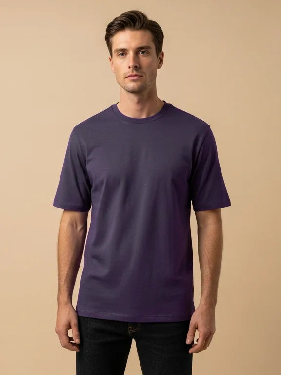 47 Crew Neck Half Sleeve Tee Shirt For Men-Purpl-BE3191
