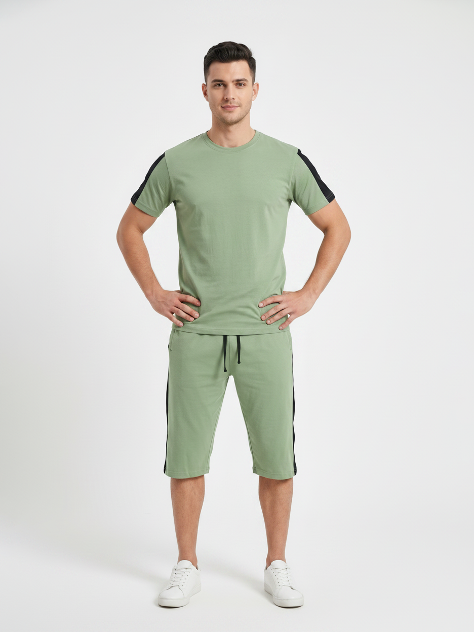 Summer Co Ord Set For Men-Lime Green-BE9699