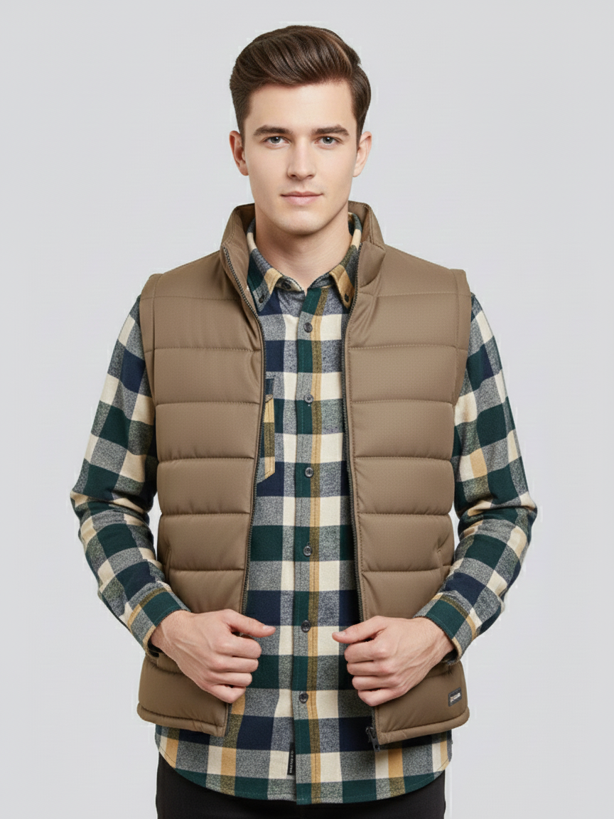 Payper Winter Sleeveless Zipper Mockneck Jacket For Men-Light Brown-PH35
