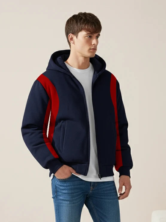 Louis Vicaci Zipper Puffer Hoodie For Men-Dark Navy With Red-PH09