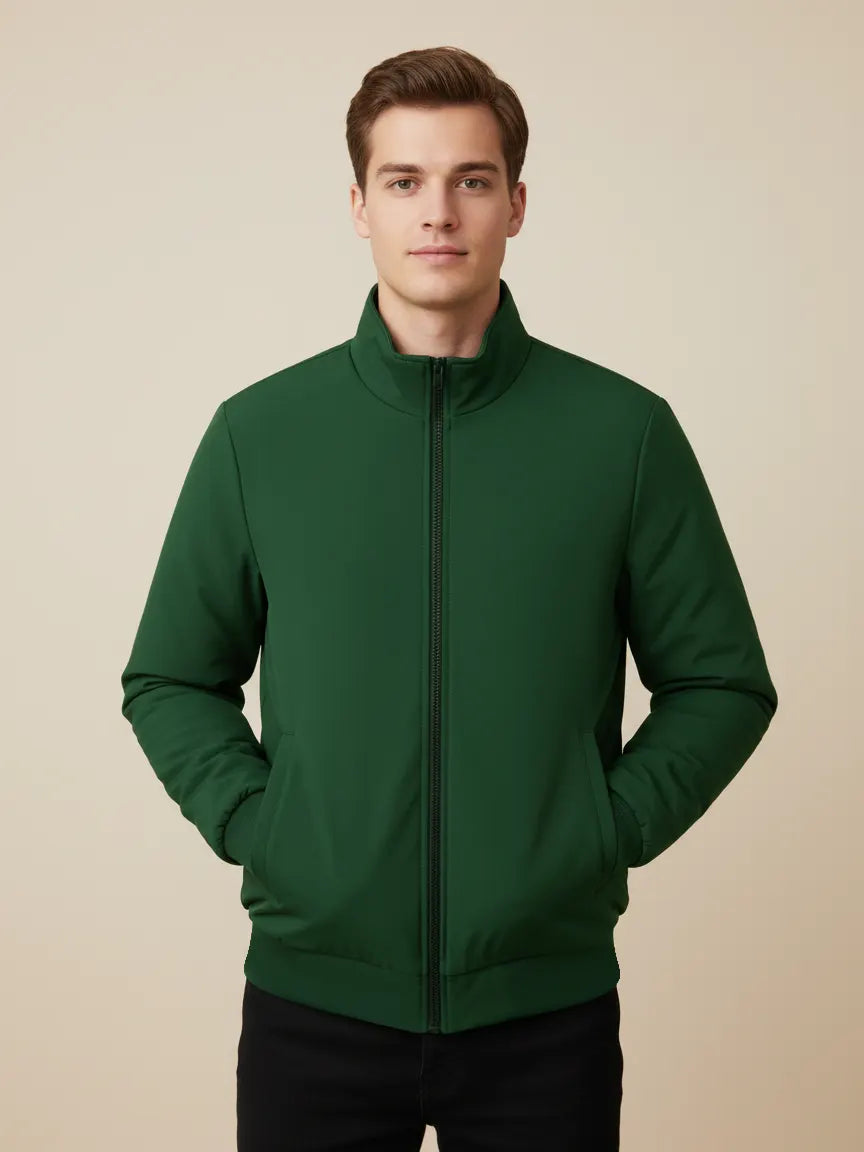 Payper Puffer Zipper Mockneck Jacket For Men-Bottle Green-PH15