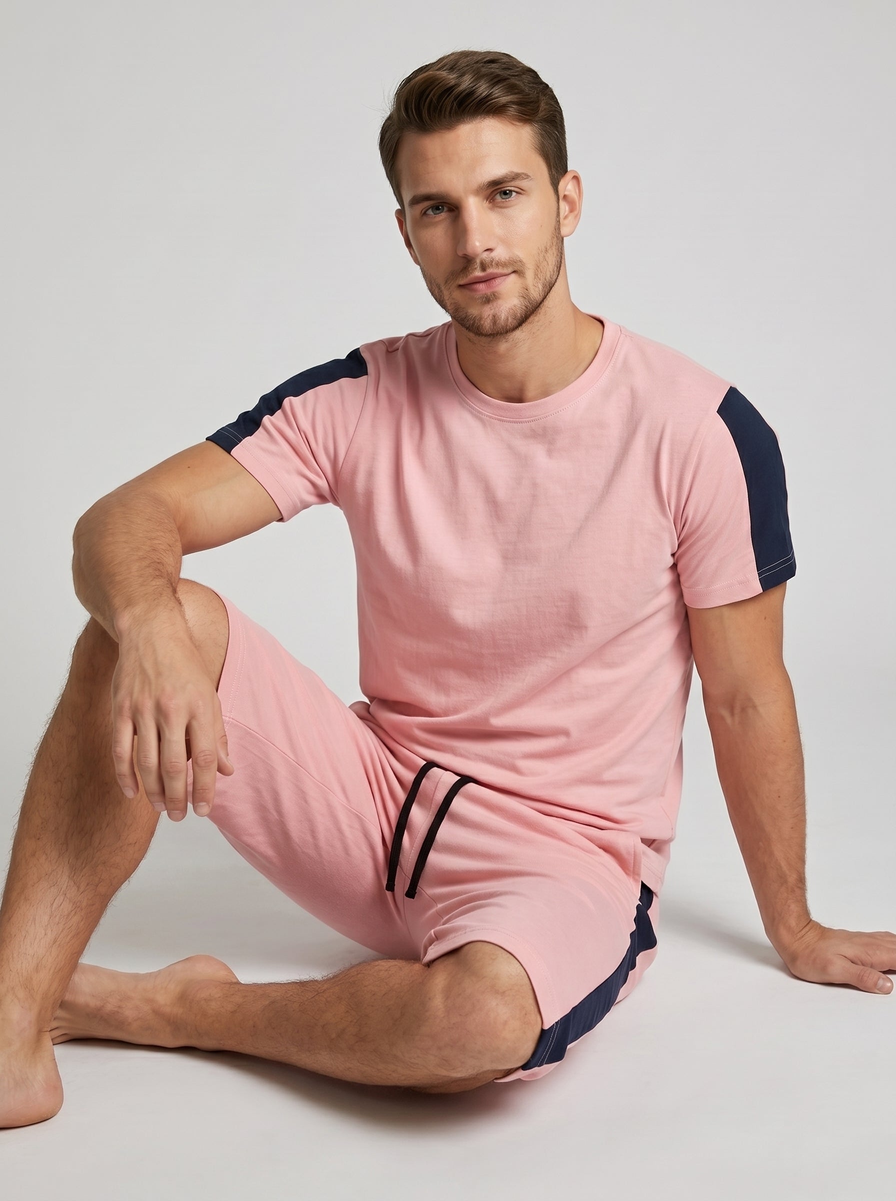 Summer Co Ord Set For Men-Light Pink-BE0481