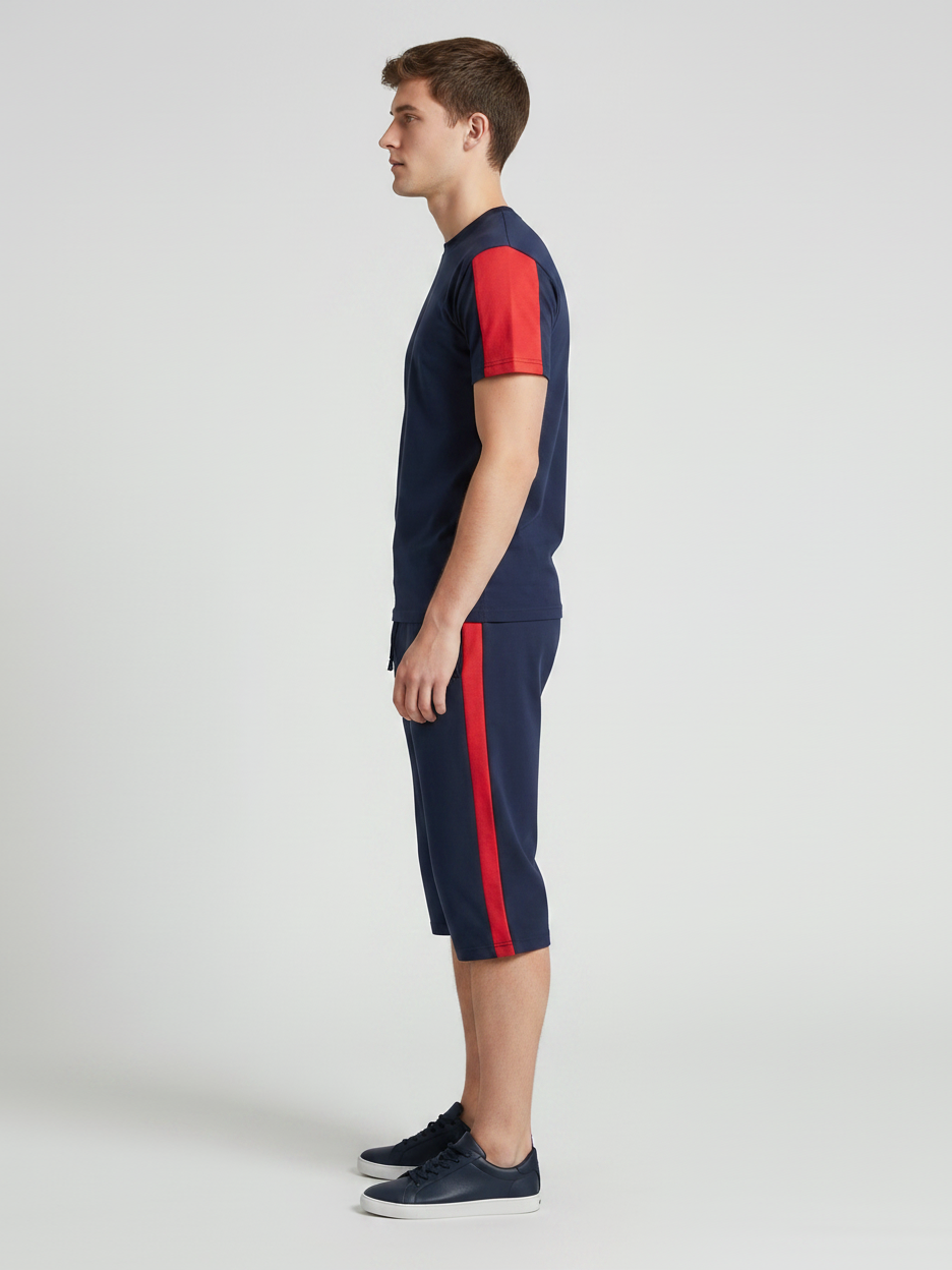Summer Co Ord Set For Men-Dark Navy & Red-BE2048