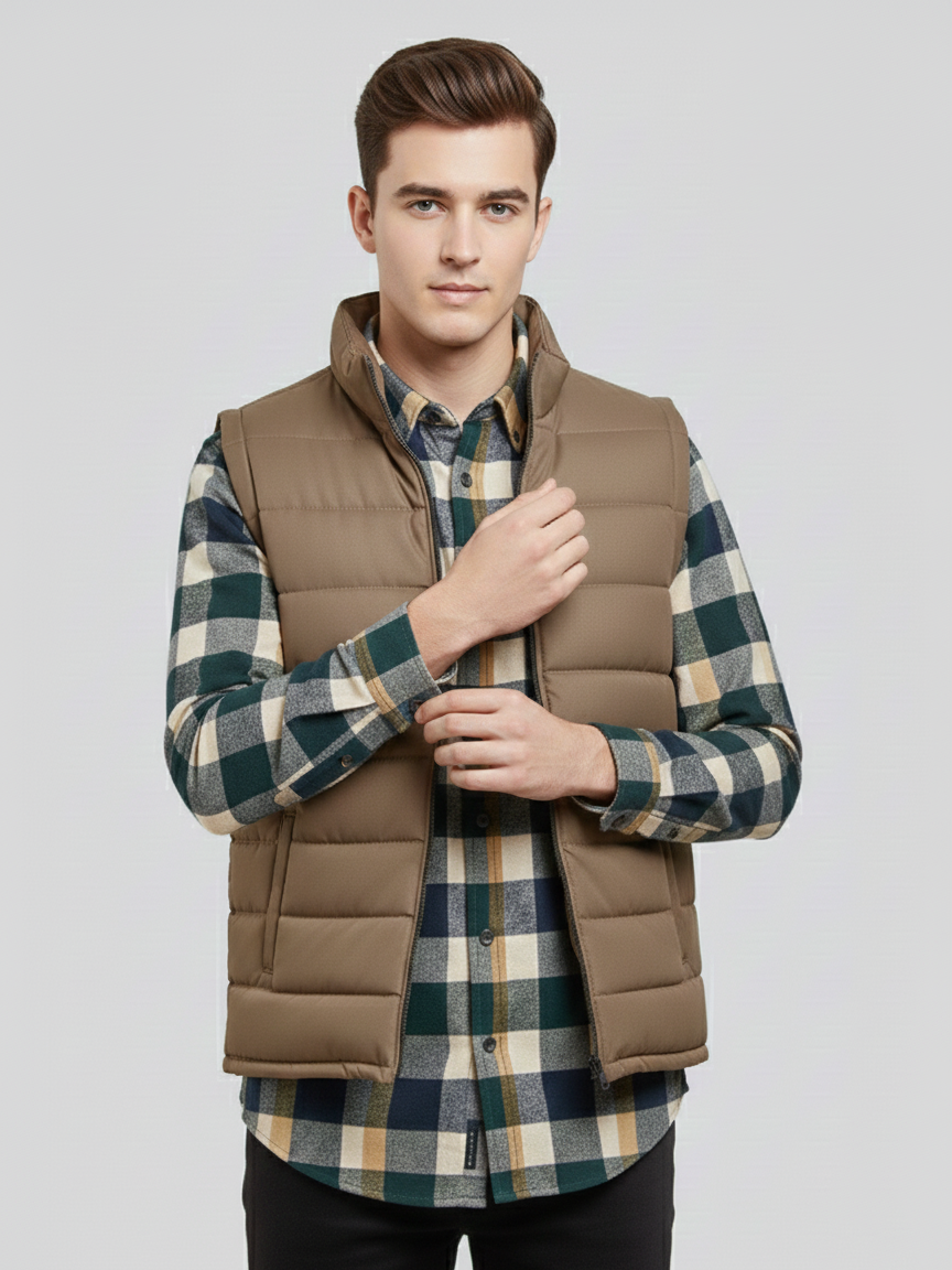 Payper Winter Sleeveless Zipper Mockneck Jacket For Men-Light Brown-PH35