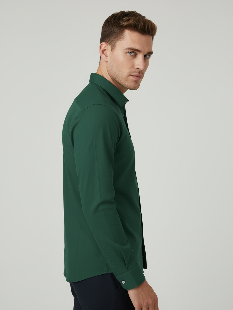 Rawgear 4 Side Lycra Slim Fit Long Sleeve Casual Shirt For Men- Forest Green-RG10