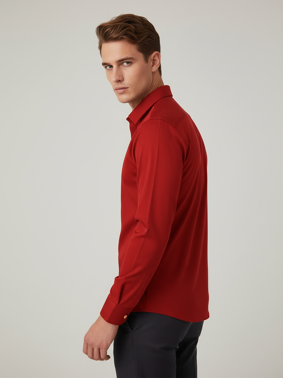 Rawgear 4 Side Lycra Slim Fit Long Sleeve Casual Shirt For Men-Red-RG08