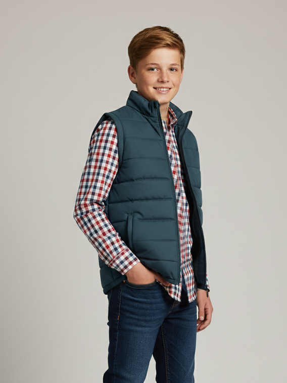 Payper Winter Sleeveless Zipper Mockneck Jacket For Kids-Steel Grey-PSJ11