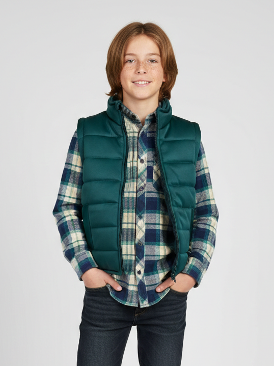 Payper Winter Sleeveless Zipper Mockneck Jacket For Kids-Pine Green-PSJ08