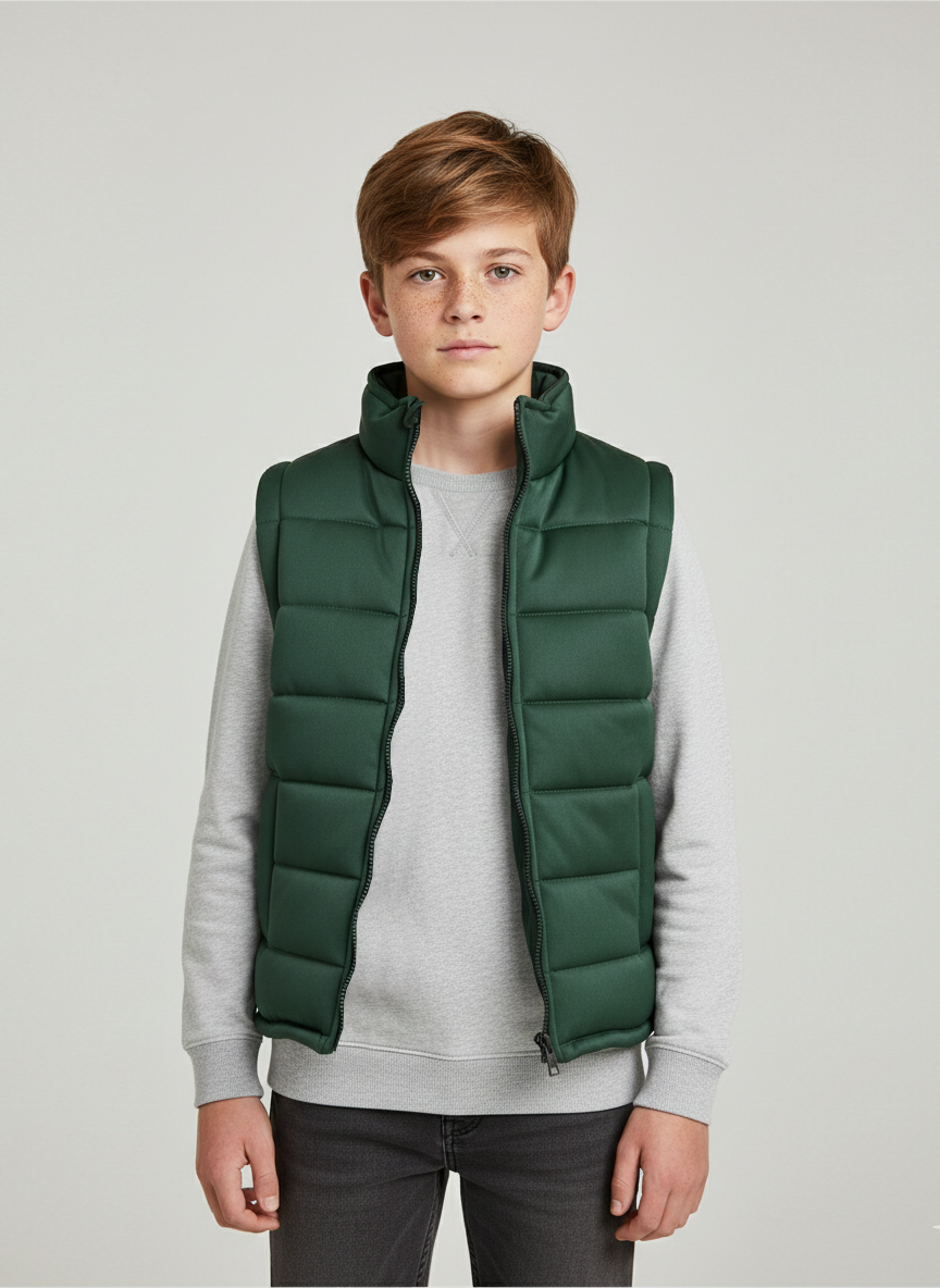 Payper Winter Sleeveless Zipper Mockneck Jacket For Kids-Forest Green-PSJ07