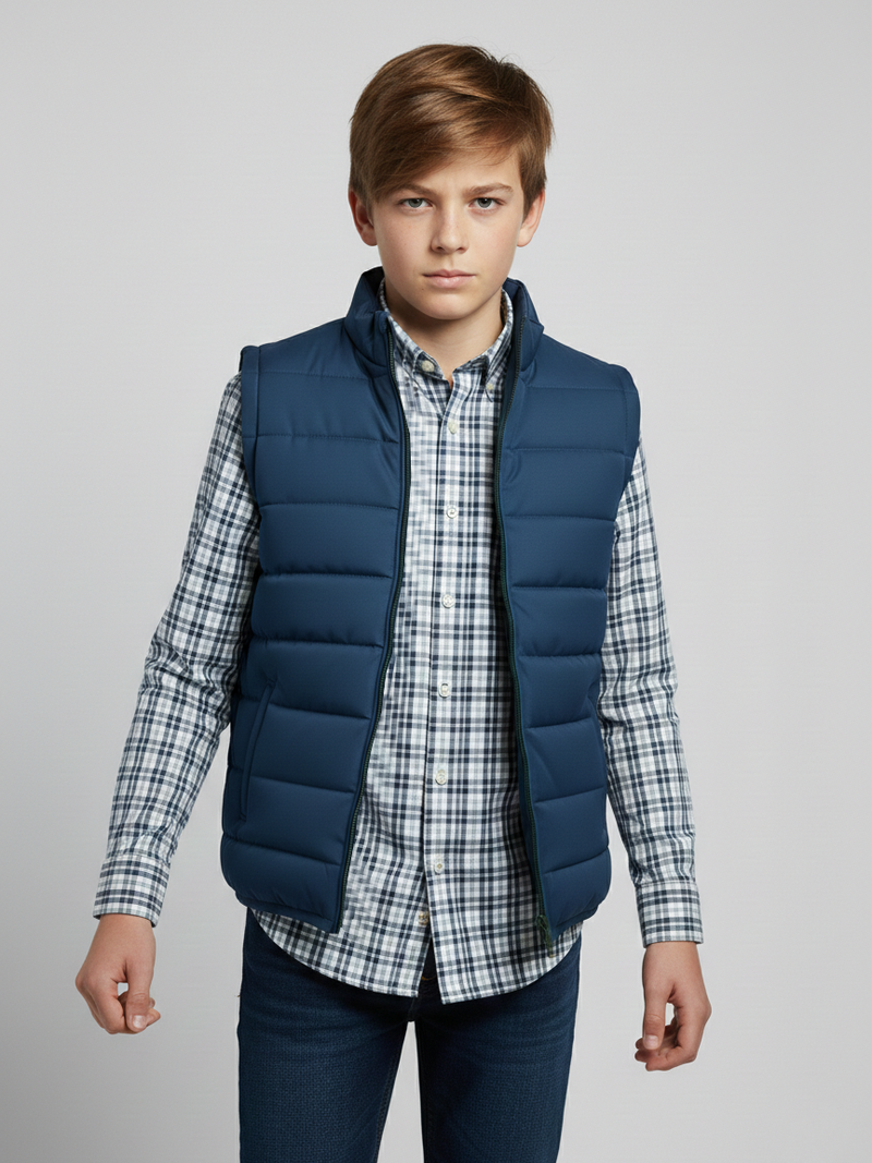 Payper Winter Sleeveless Zipper Mockneck Jacket For Kids-Sea Blue-PSJ10