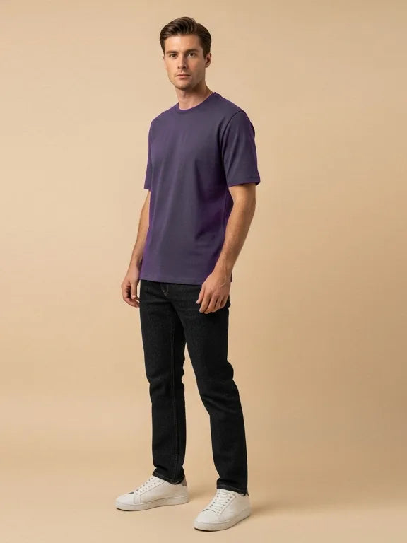 47 Crew Neck Half Sleeve Tee Shirt For Men-Purpl-BE3191