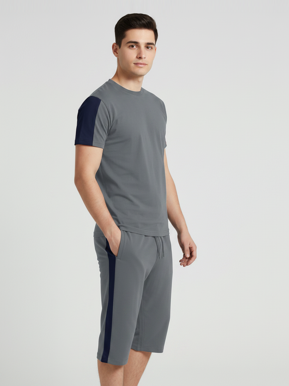 Summer Co Ord Set For Men-Grey & Navy-BE4122