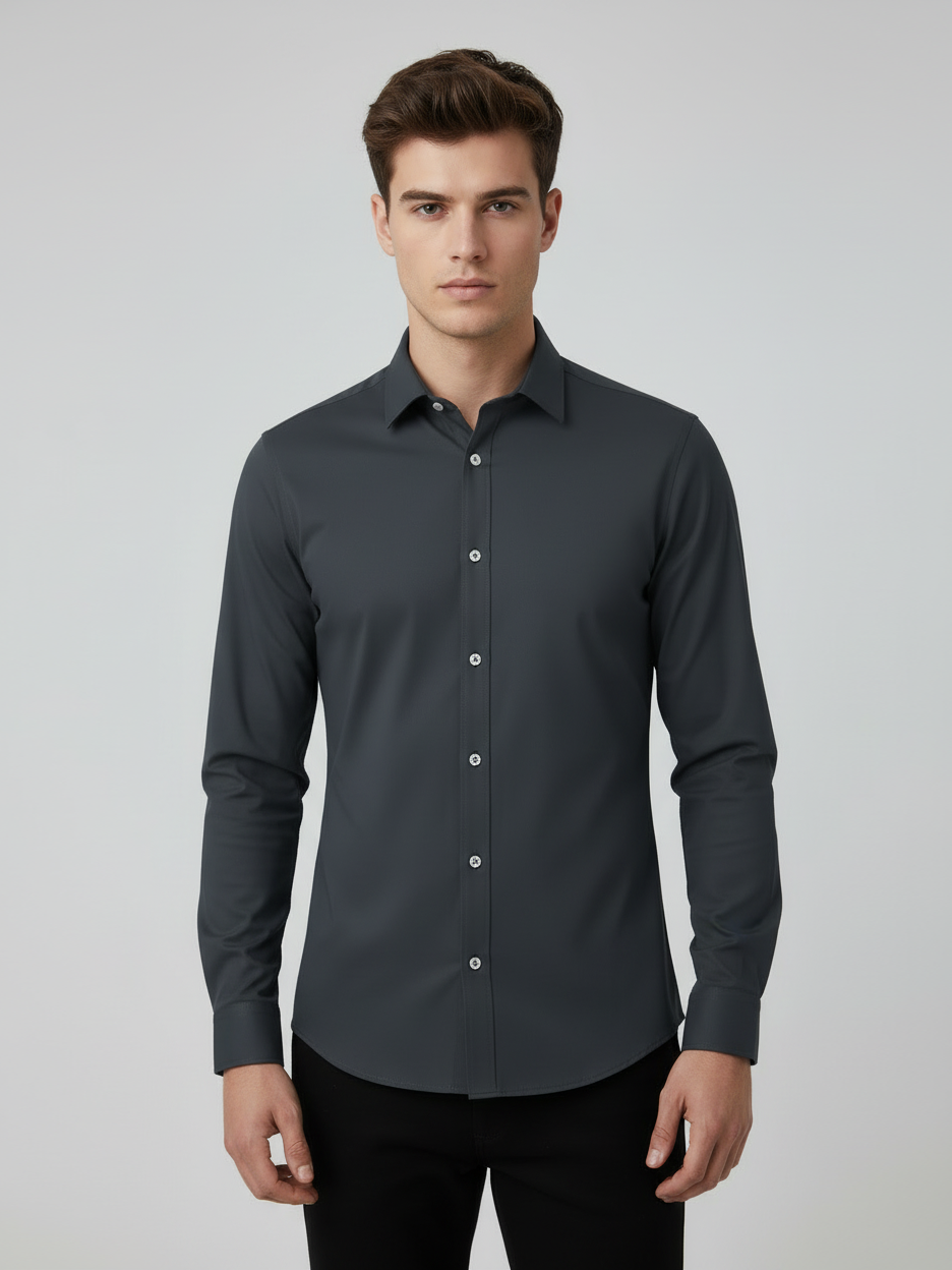 Rawgear 4 Side Lycra Slim Fit Long Sleeve Casual Shirt For Men-Dark Grey-RG11