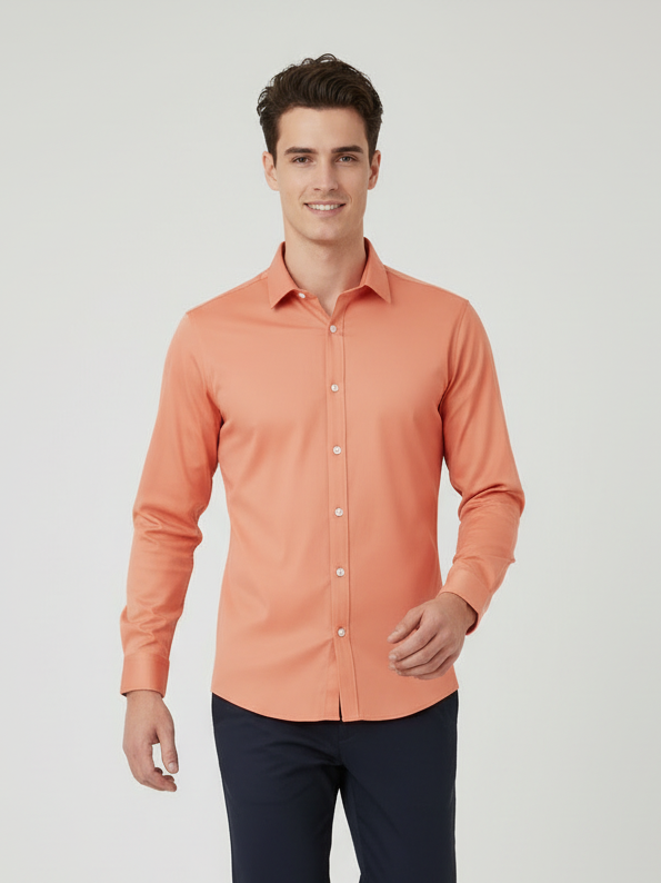 Rawgear 4 Side Lycra Slim Fit Long Sleeve Casual Shirt For Men-Peach-RG12