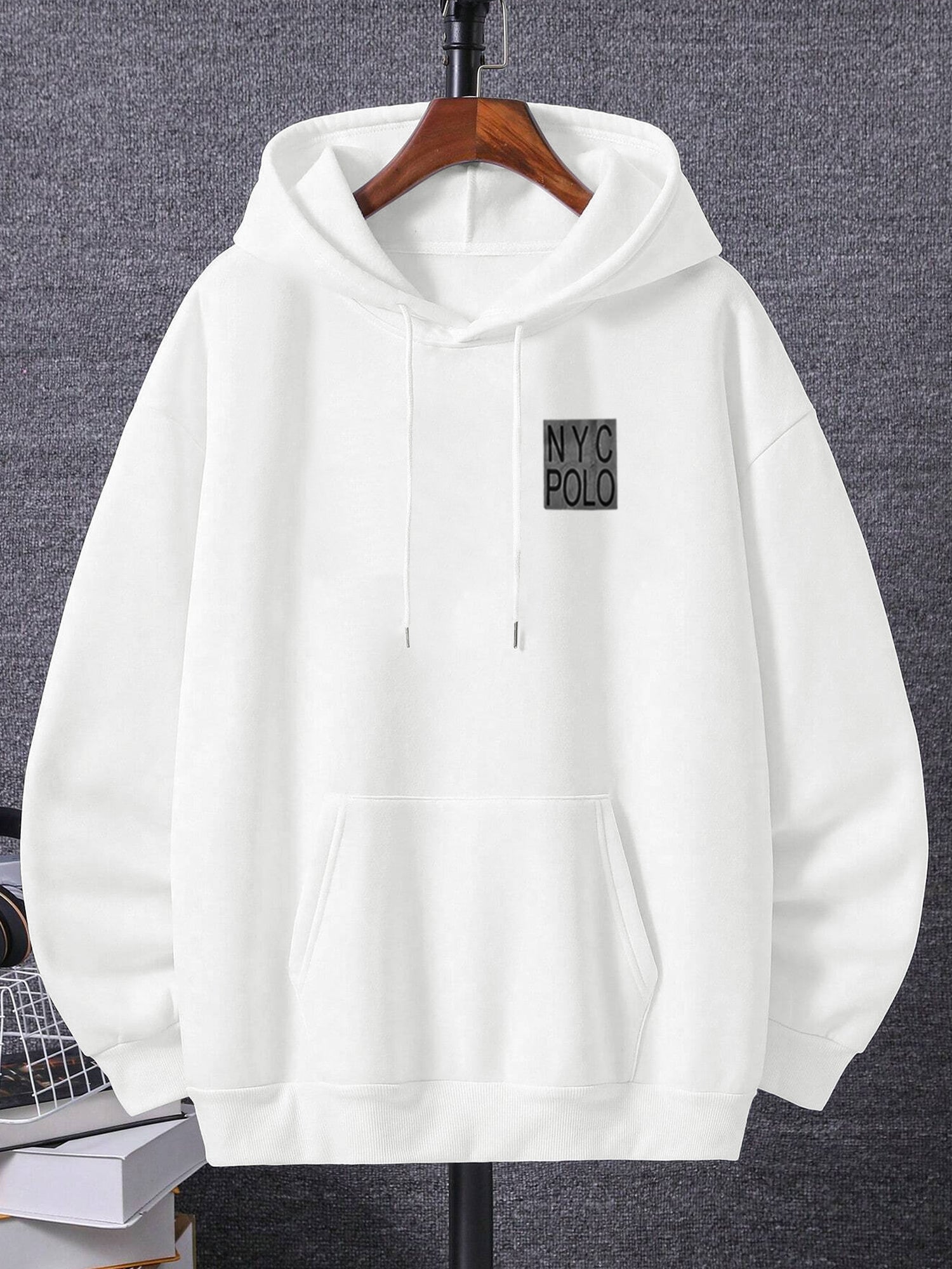 Nyc Polo Terry Fleece Pullover Hoodie For Men-White-SP1354