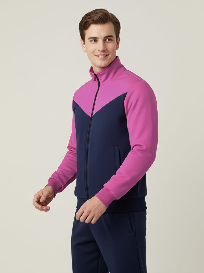 Payper Puffer Zipper Mockneck Jacket For Men-Pink & Dark Navy-PH28