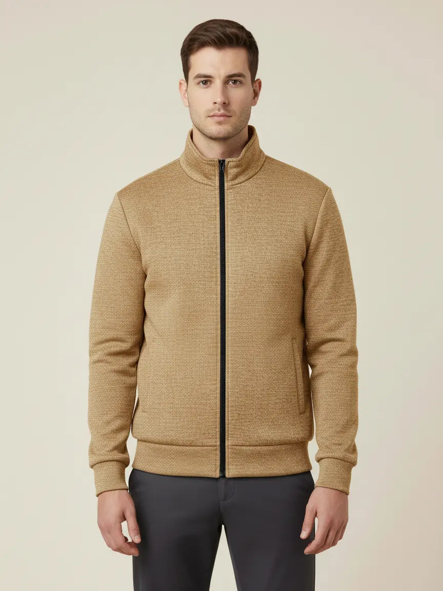 Payper Puffer Zipper Mockneck Jacket For Men-Light Brown Melange-PH22