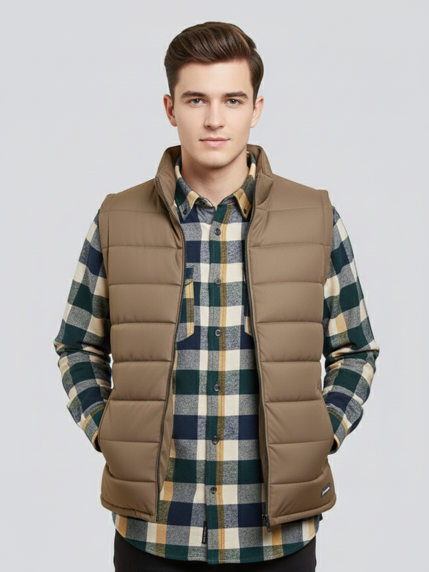 Payper Winter Sleeveless Zipper Mockneck Jacket For Men-Light Brown-PH35
