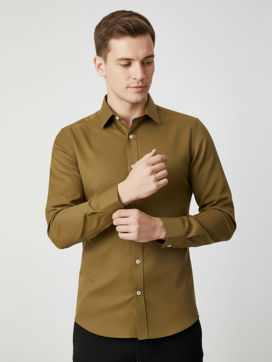 Rawgear 4 Side Lycra Slim Fit Long Sleeve Casual Shirt For Men-Khaki-RG02