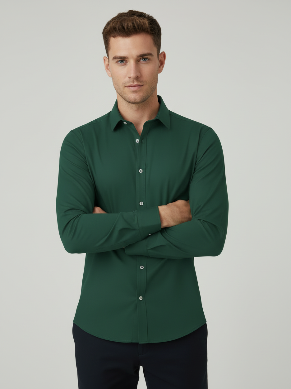 Rawgear 4 Side Lycra Slim Fit Long Sleeve Casual Shirt For Men- Forest Green-RG10