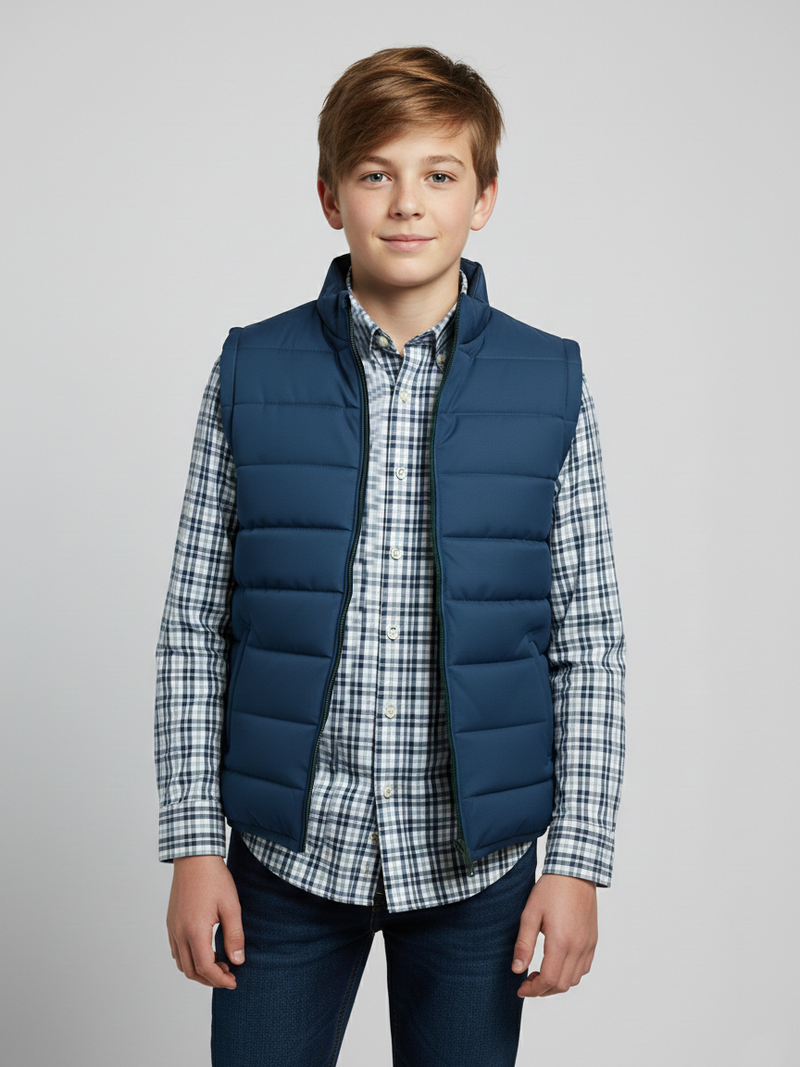Payper Winter Sleeveless Zipper Mockneck Jacket For Kids-Sea Blue-PSJ10