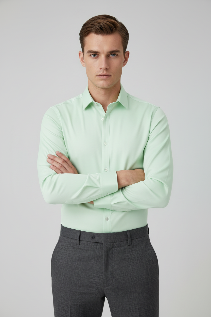 Rawgear 4 Side Lycra Slim Fit Long Sleeve Casual Shirt For Men-Light Mint-RG14