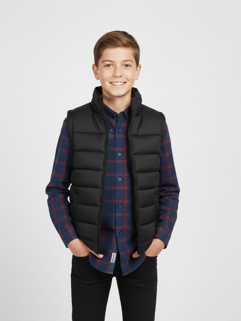 Payper Winter Sleeveless Zipper Mockneck Jacket For Kids-Black-PSJ02